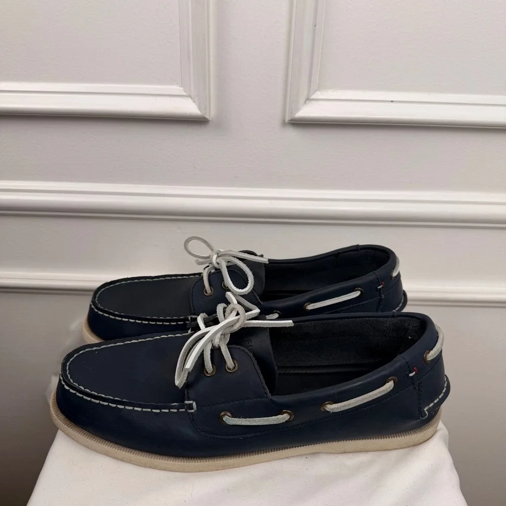 Tommy Hilfiger Mens TMBOWMAN Navy Blue Leather Boat Shoes Nautical Loafers 12